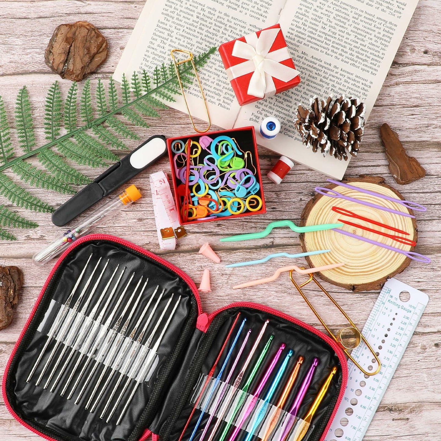 ZEYIYER 100 PCS Beginner Crochet Kit Yarn Hooks Supplies Travel Set