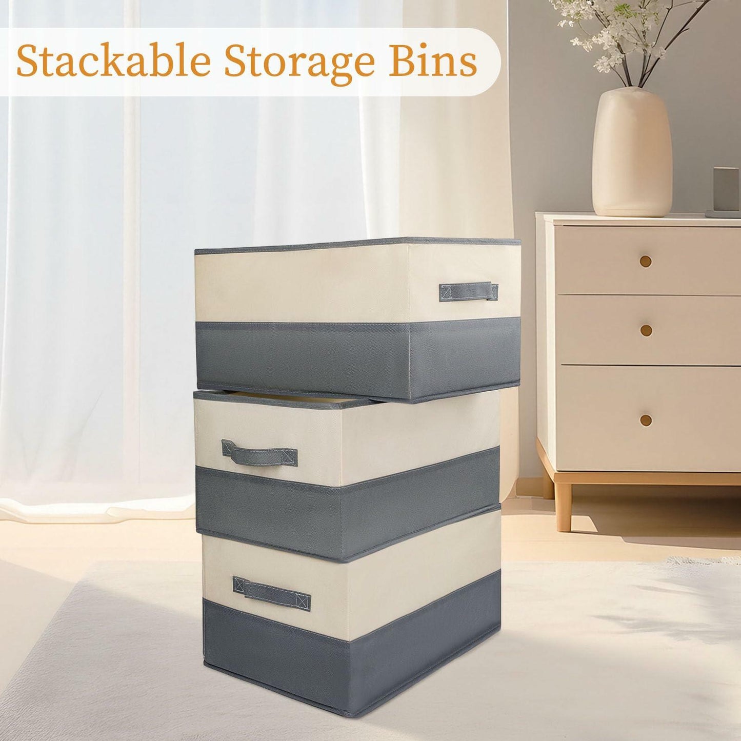 Fabric Storage Bins 3 Pack Large Collapsible Baskets with Handles Gray