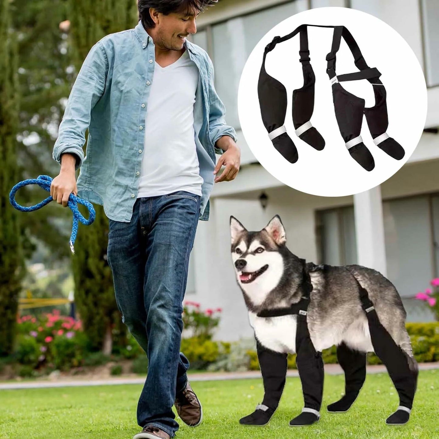 Dog Suspender Boots Anti-Slip Winter Hiking Black Size Large