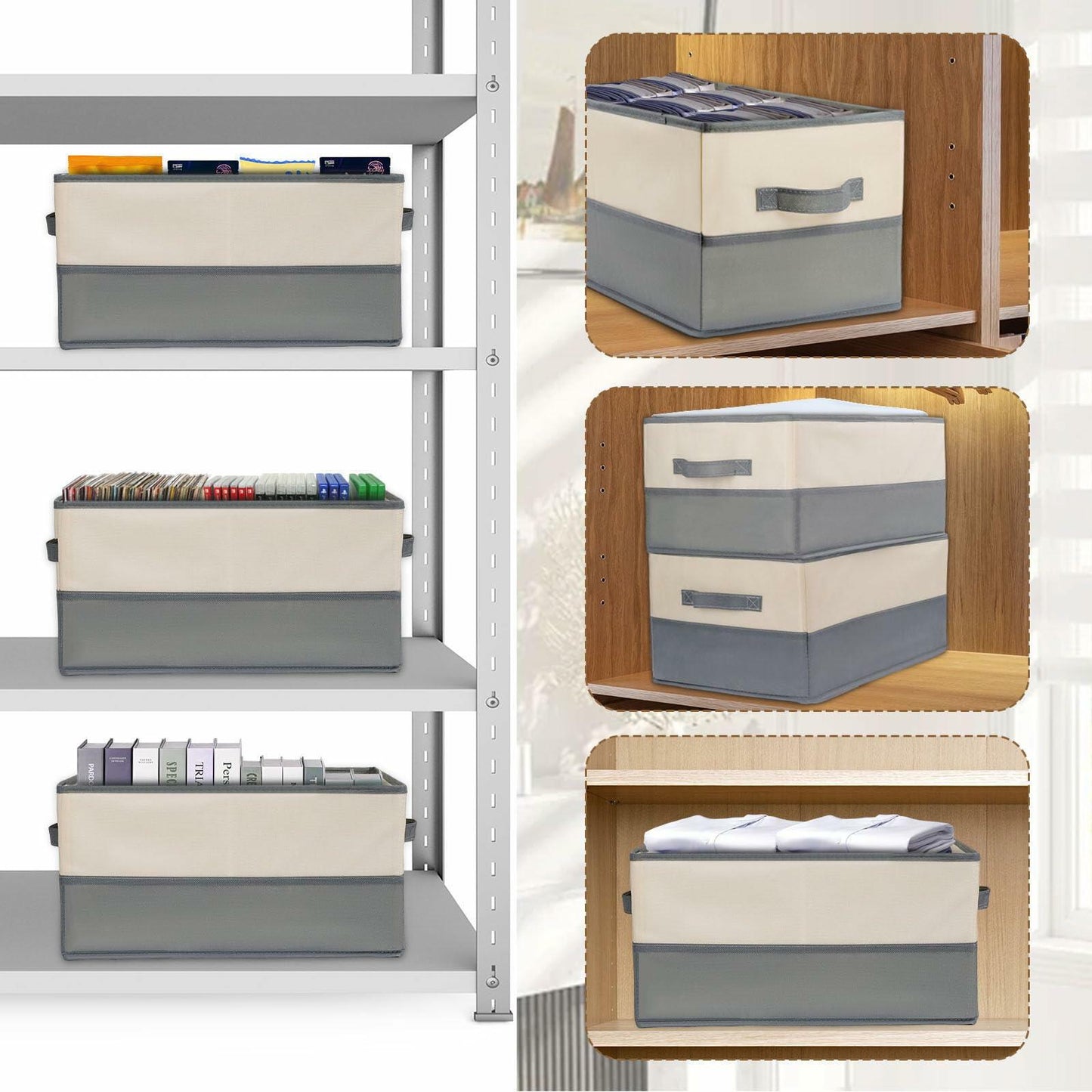 Fabric Storage Bins 3 Pack Large Collapsible Baskets with Handles Gray