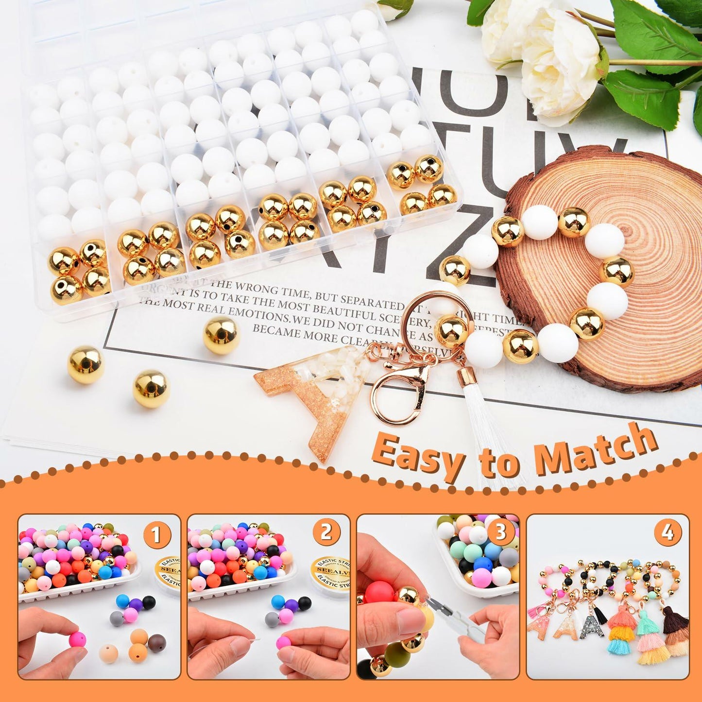 96PCS Silicone Beads Kit 15mm Round Rubber Beads 2 Colors DIY Crafts