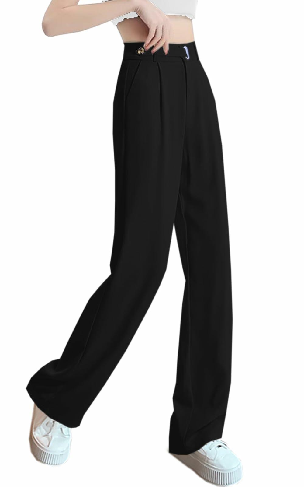 SANGTREE Womens Wide Leg Dress Pants Elastic High Waist Black Size Large
