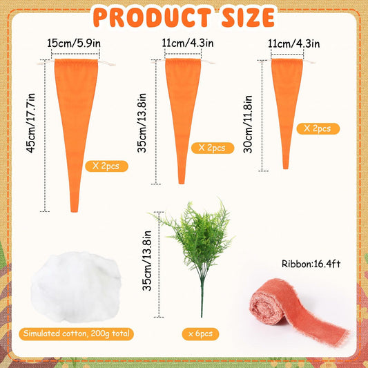 Easter Artificial Carrots Decor Large Fabric Set 6 Pcs 17.7'',13.7'',11.8''
