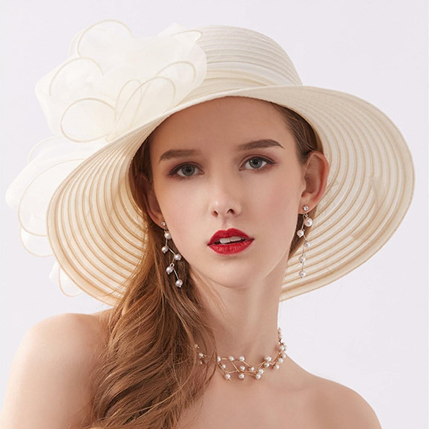 Kentucky Women Organza Derby Hat Wide Brim Summer Sun Cap Black