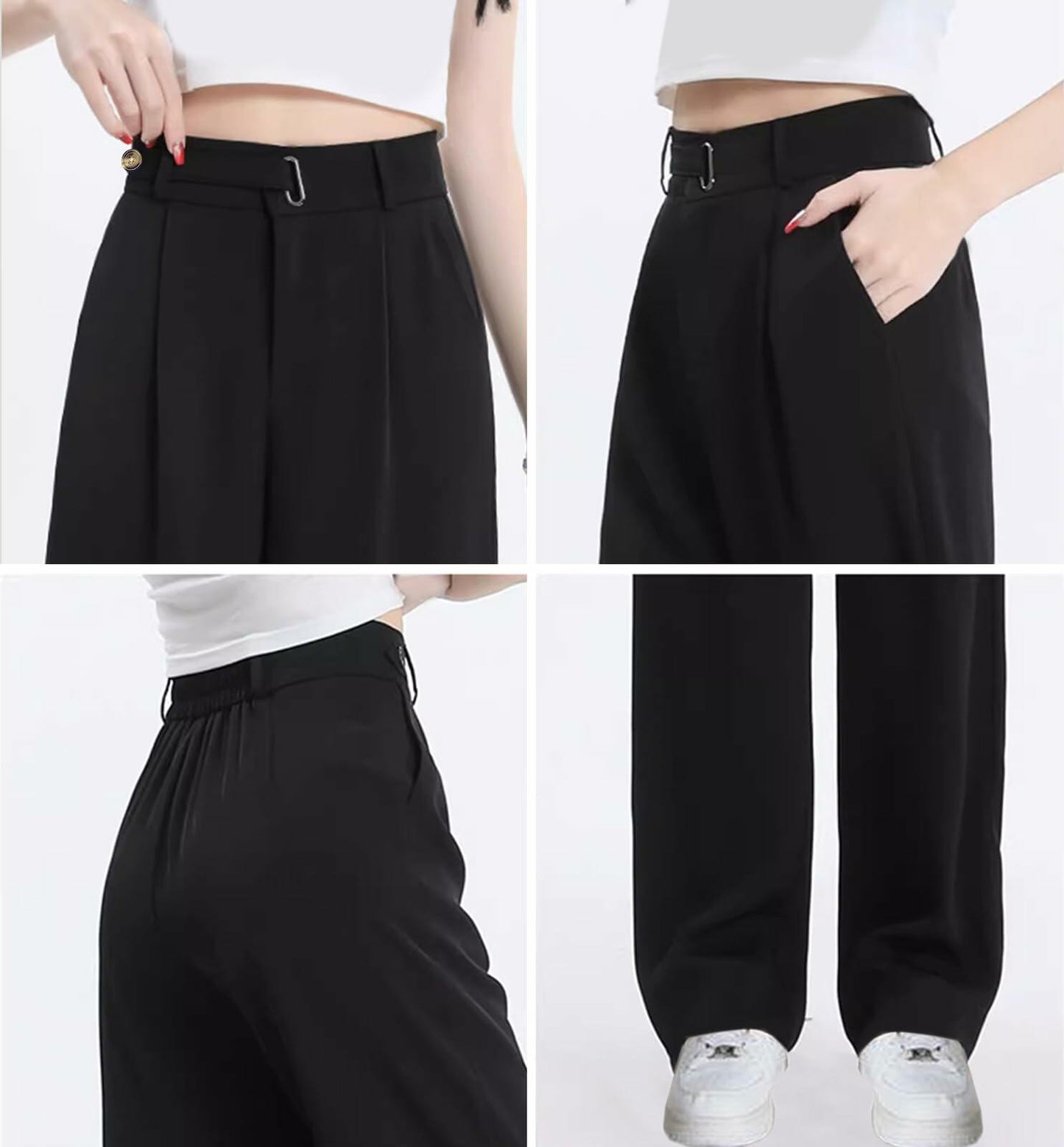 SANGTREE Womens Wide Leg Dress Pants Elastic High Waist Black Size Large