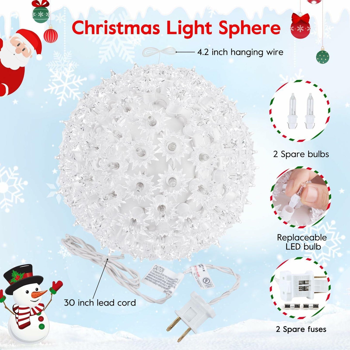 Brightown 6" Christmas Outdoor Sphere Lights 100 Clear Bulbs Plug In