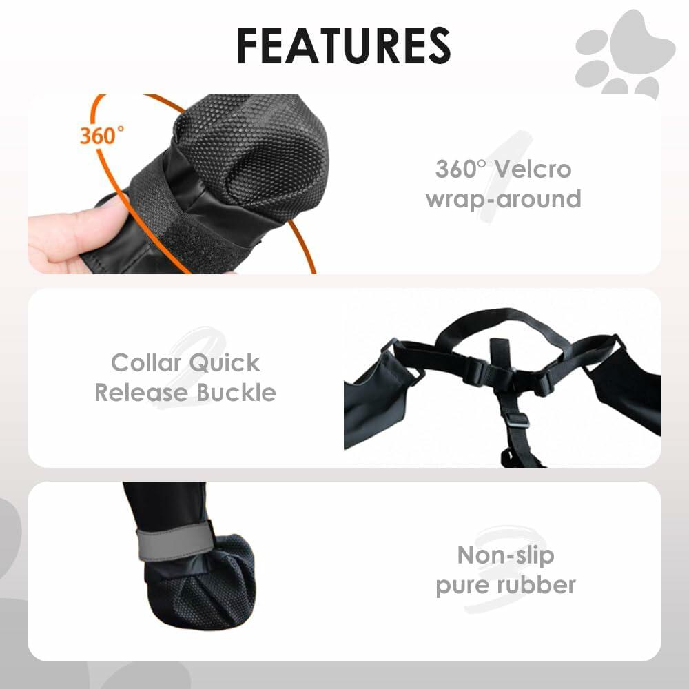 Dog Suspender Boots Anti-Slip Winter Hiking Black Size Large