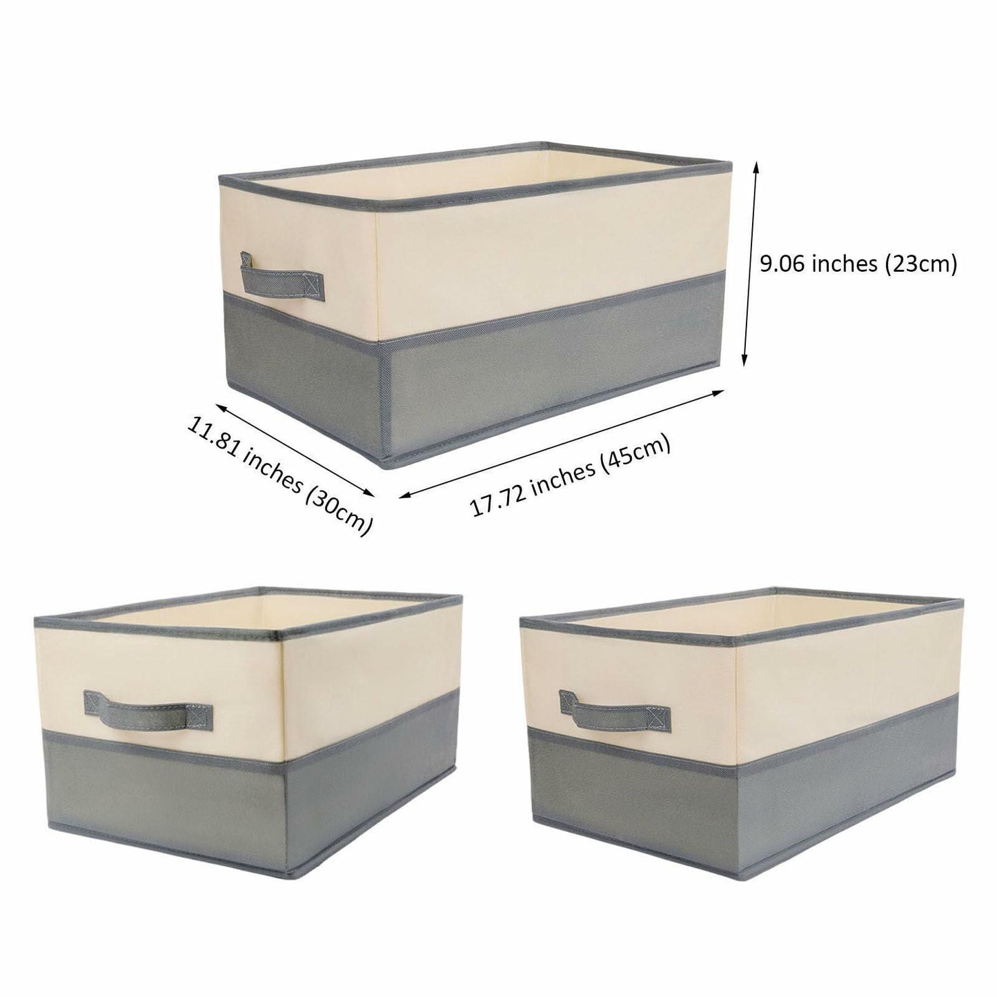 Fabric Storage Bins 3 Pack Large Collapsible Baskets with Handles Gray