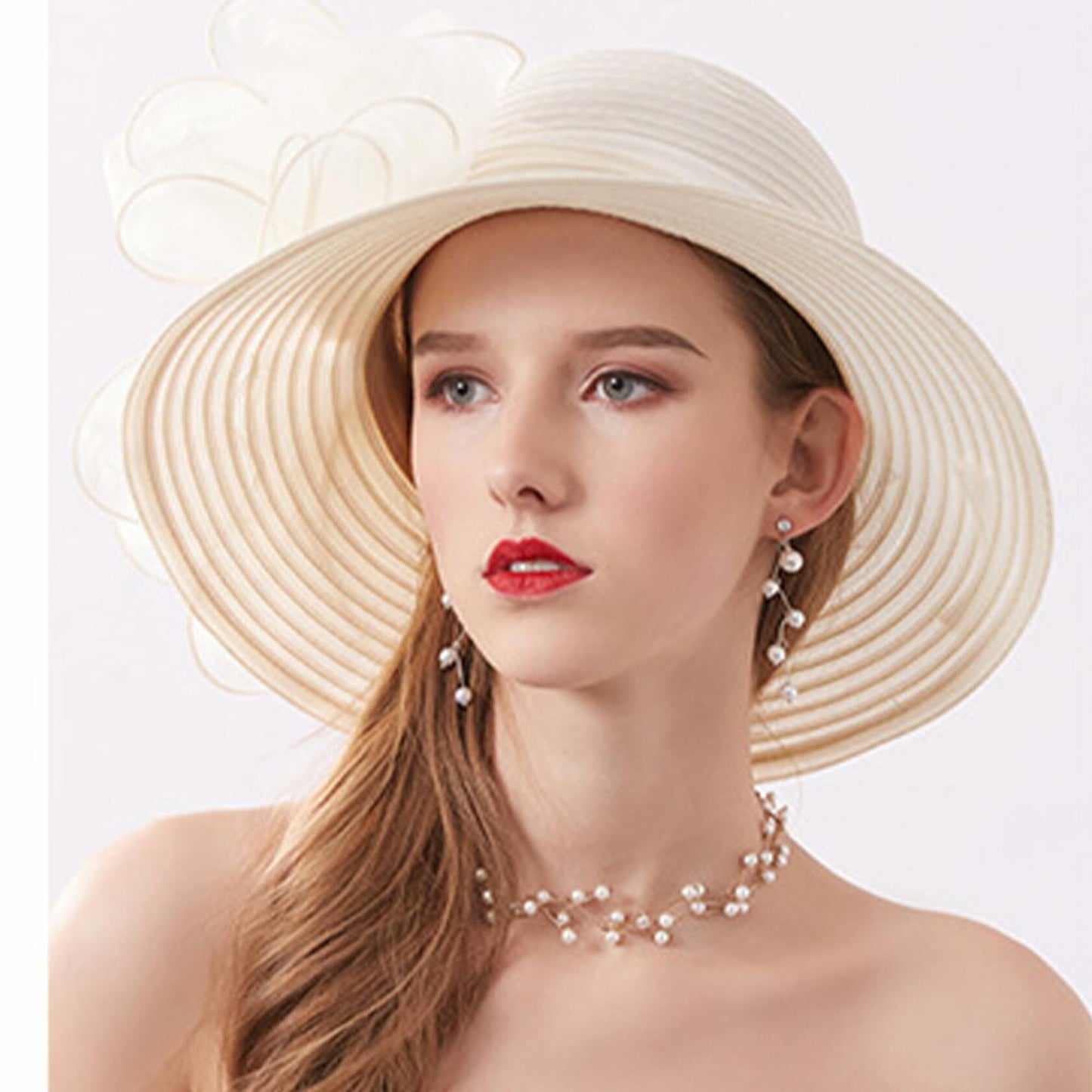 Kentucky Women Organza Derby Hat Wide Brim Summer Sun Cap Black
