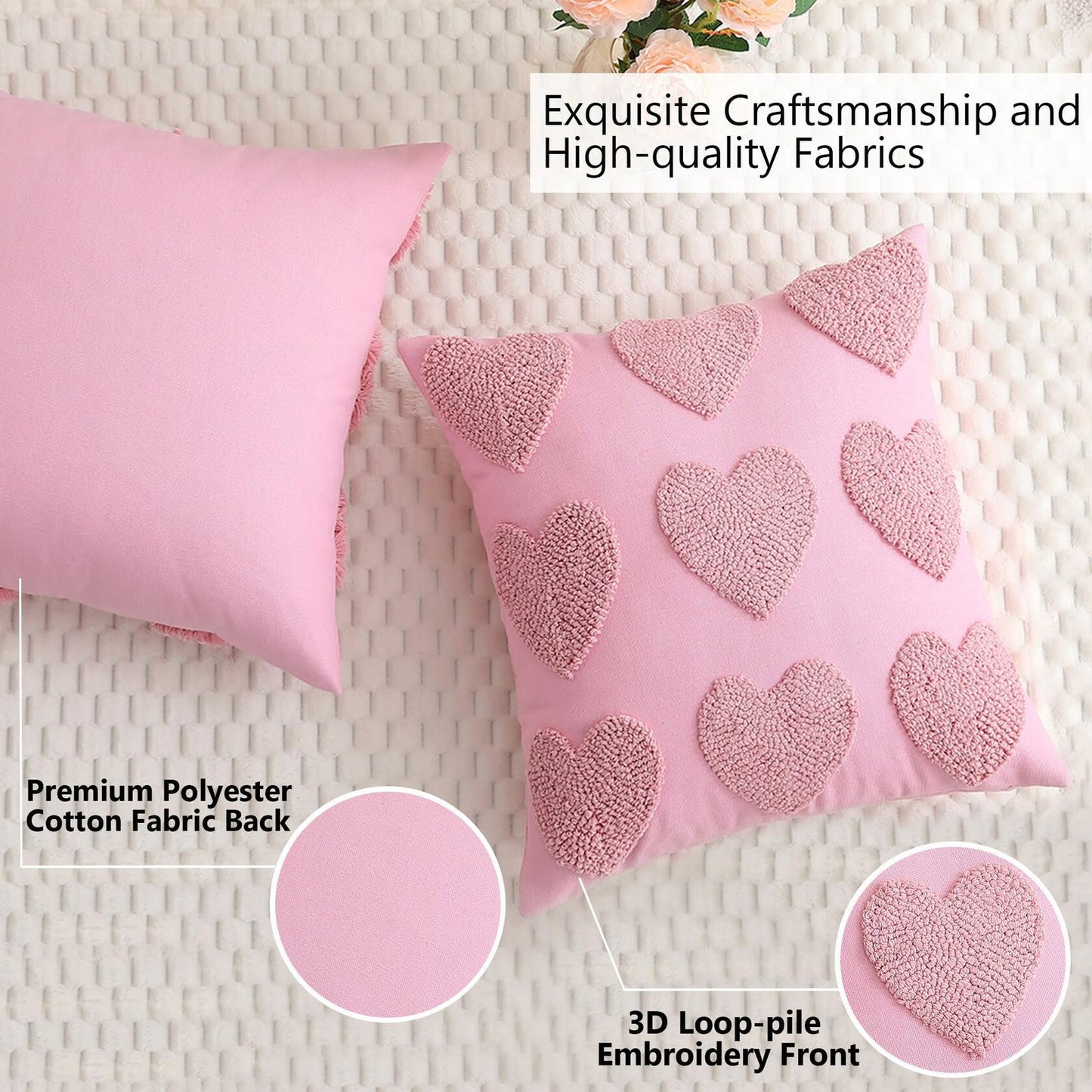 KOOLIFE Heart Love Coral Red Throw Pillow Covers 18x18 Set of 2