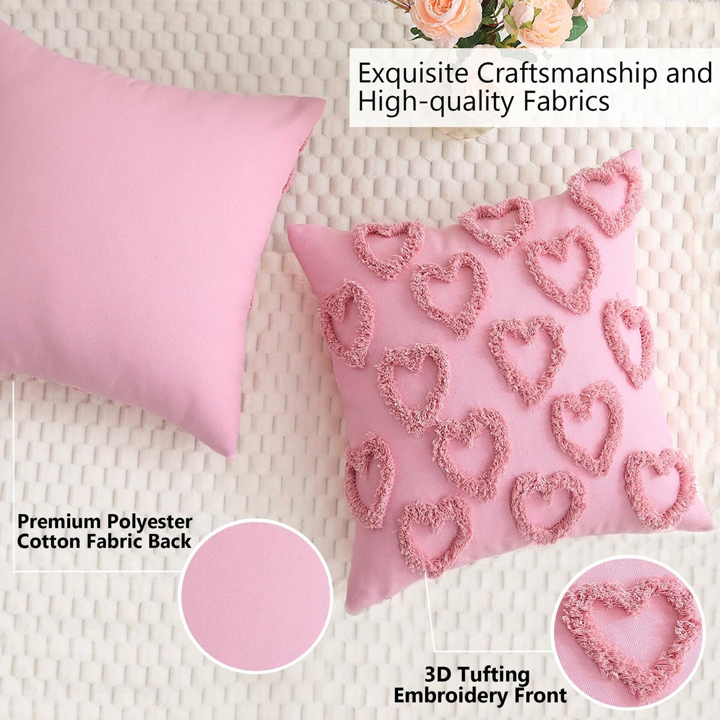 KOOLIFE Heart Love Coral Red Throw Pillow Covers 18x18 Set of 2
