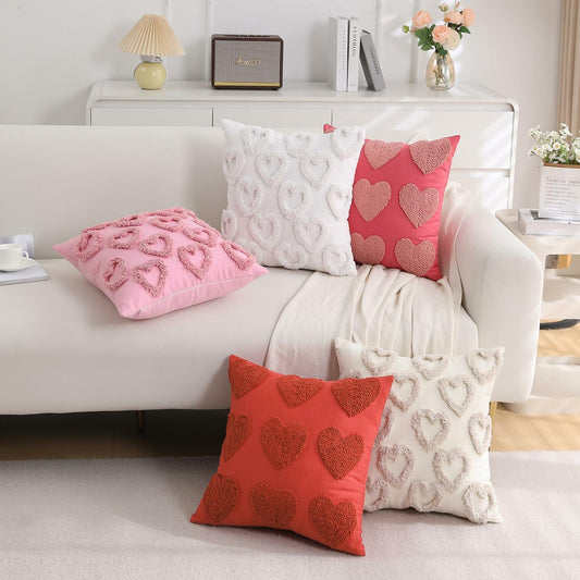 KOOLIFE Heart Love Coral Red Throw Pillow Covers 18x18 Set of 2