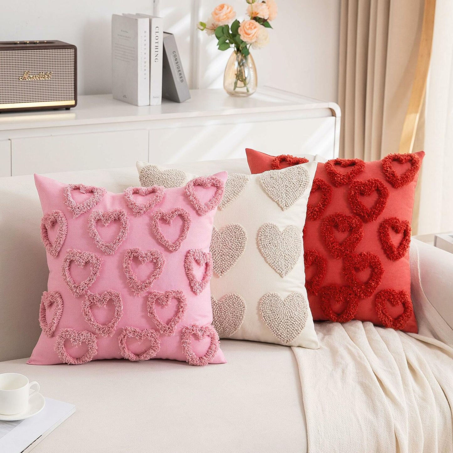 KOOLIFE Heart Love Coral Red Throw Pillow Covers 18x18 Set of 2
