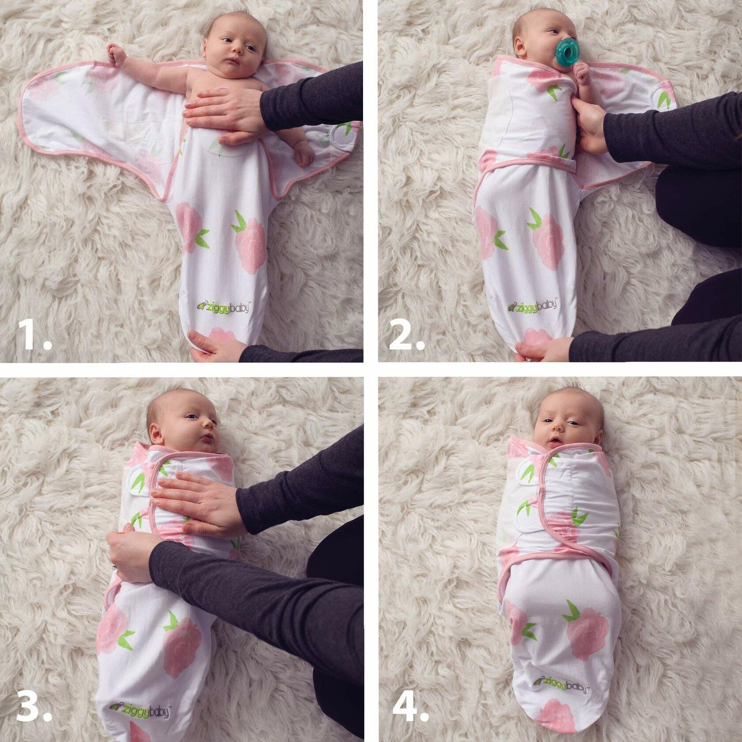 Ziggy Baby Swaddle Blanket Adjustable Wrap 3Pack Pink Peony Heart Plaid Size S/M