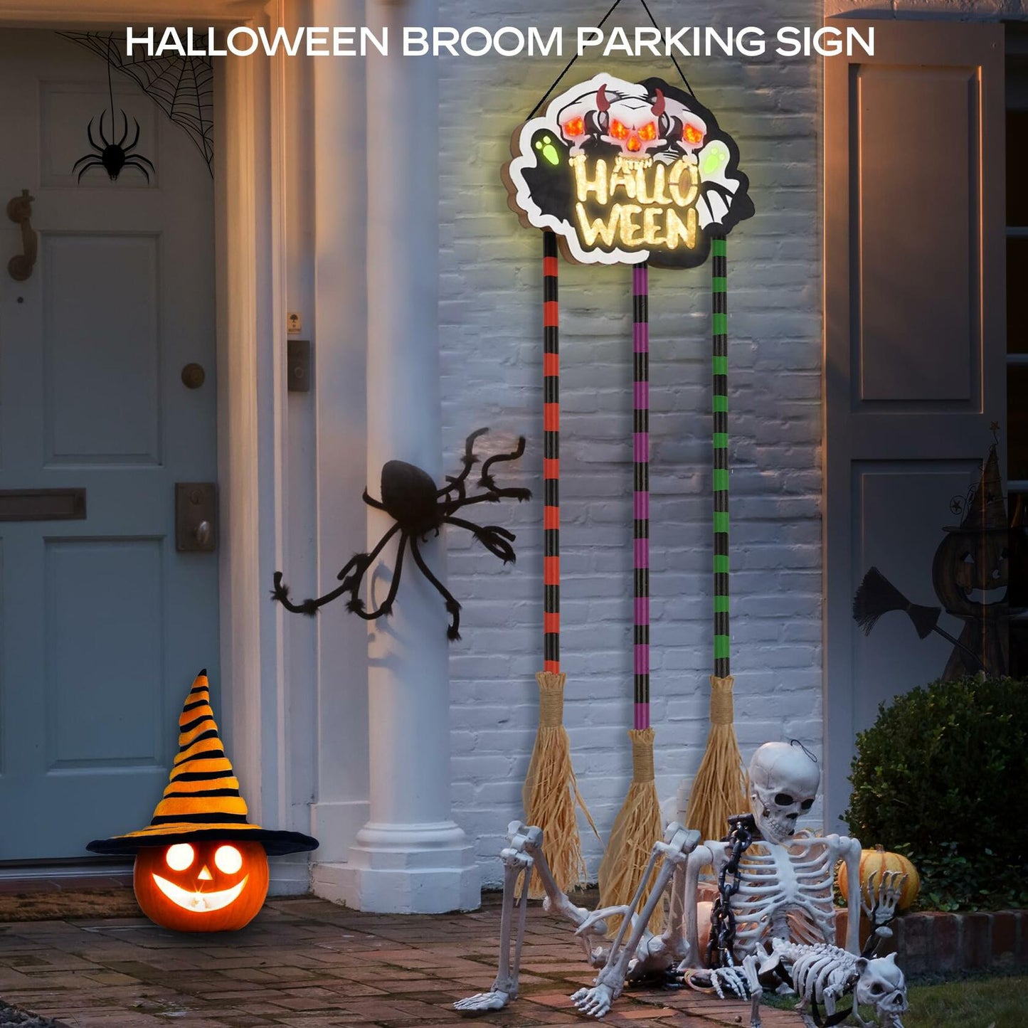 BLCtec Hocus Pocus Halloween Broom Sign 59" with 3 Witch Brooms Timer