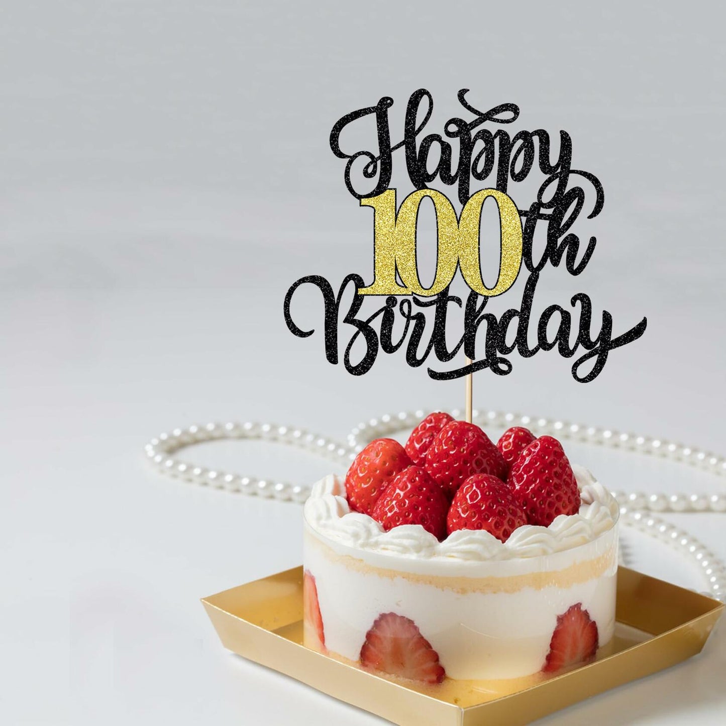 Leetaivie Happy 90th Birthday Cake Topper Black Gold Glitter Party Decor