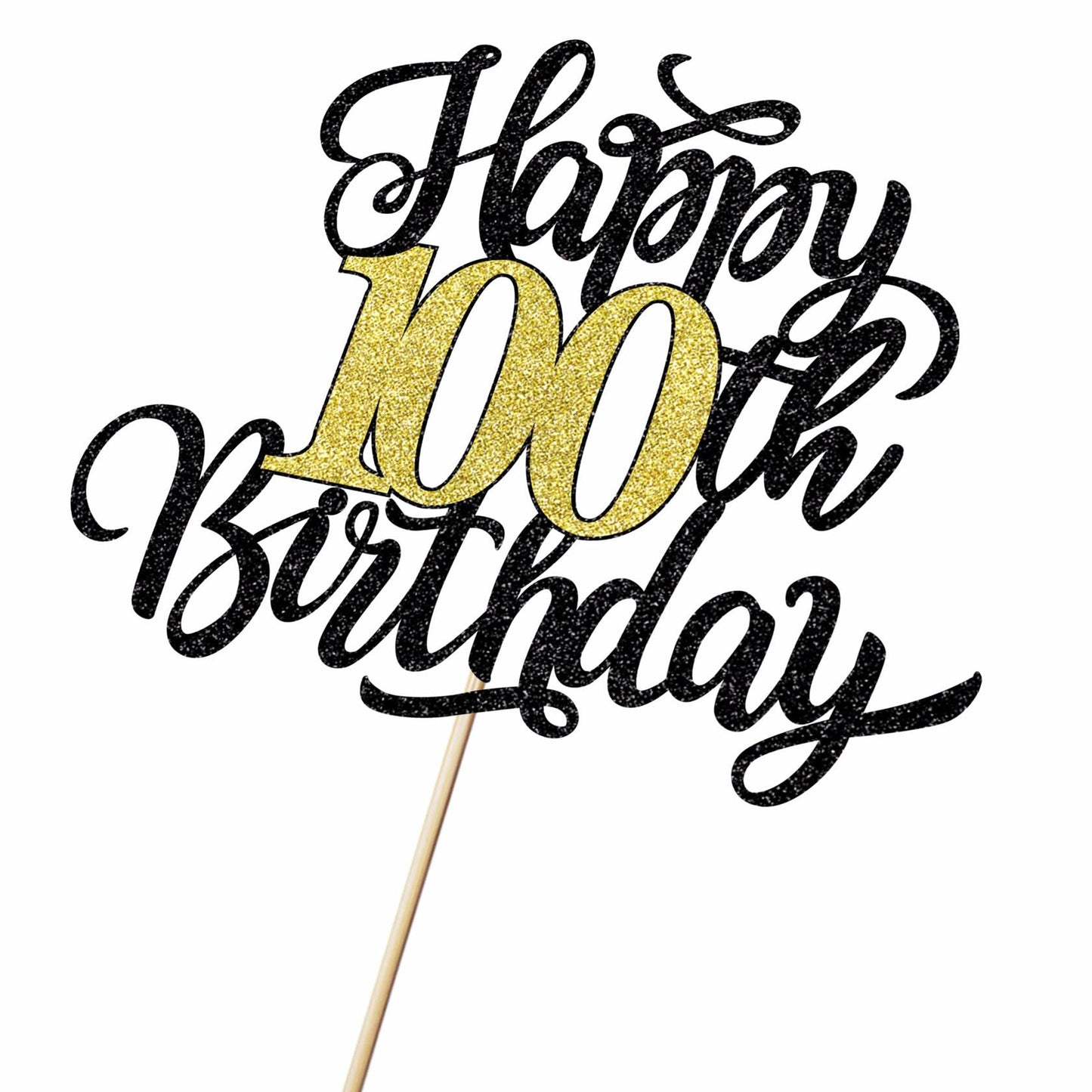 Leetaivie Happy 90th Birthday Cake Topper Black Gold Glitter Party Decor