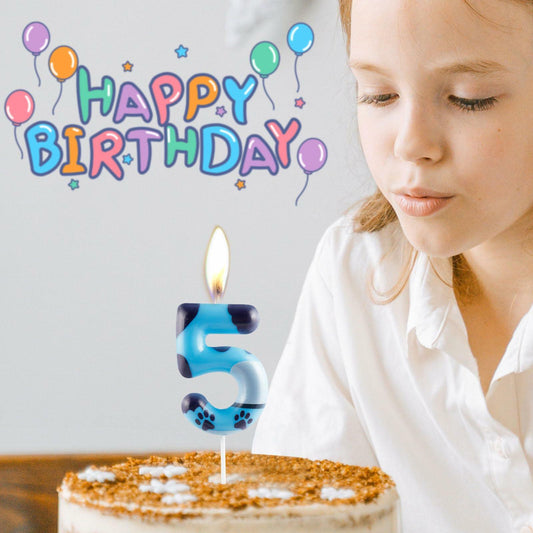 Zi Lan Number 5 Blue Dog Paw Birthday Candle Paw Print Cake Decor