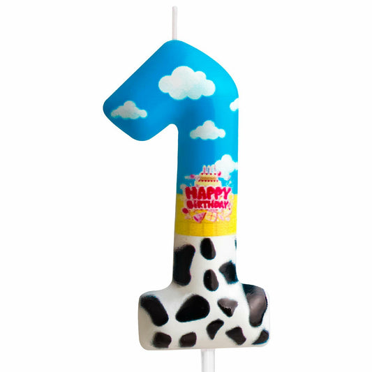 Zi Lan Cartoon Birthday Cake Topper Candles Blue Sky White Cloud Black Cow