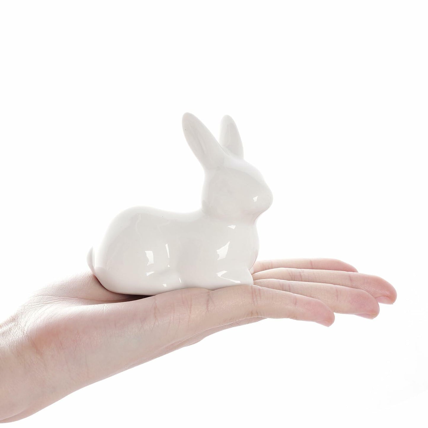 Rthjsfj White Ceramic Easter Bunny Figurine Porcelain Rabbit Statue 3.74x1.89"