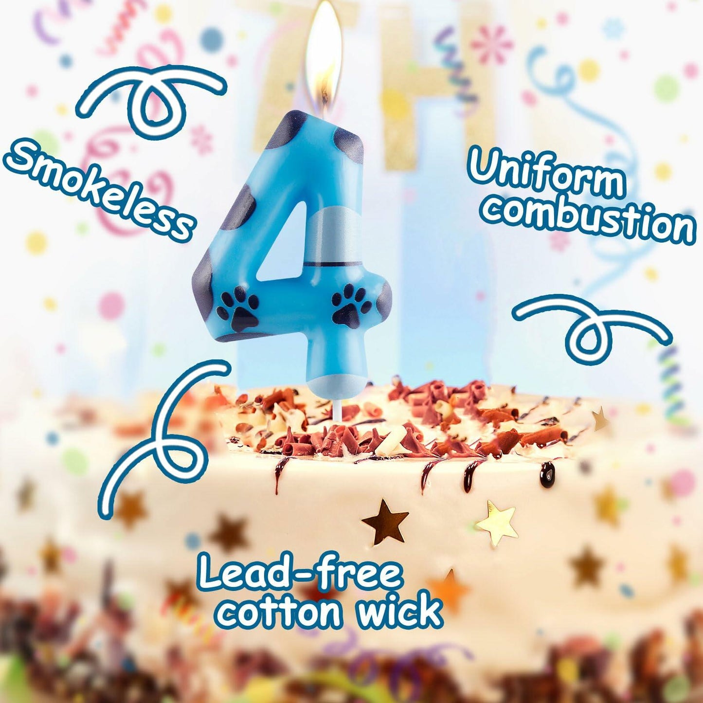 Zi Lan Number 5 Blue Dog Paw Birthday Candle Paw Print Cake Decor