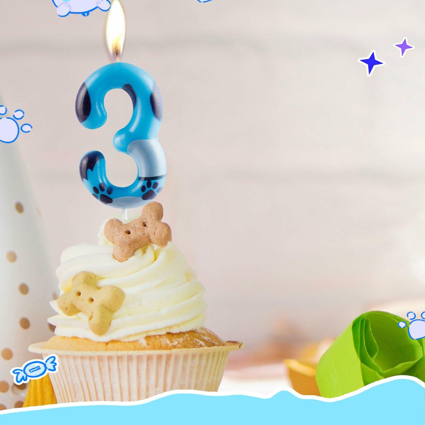 Zi Lan Number 5 Blue Dog Paw Birthday Candle Paw Print Cake Decor