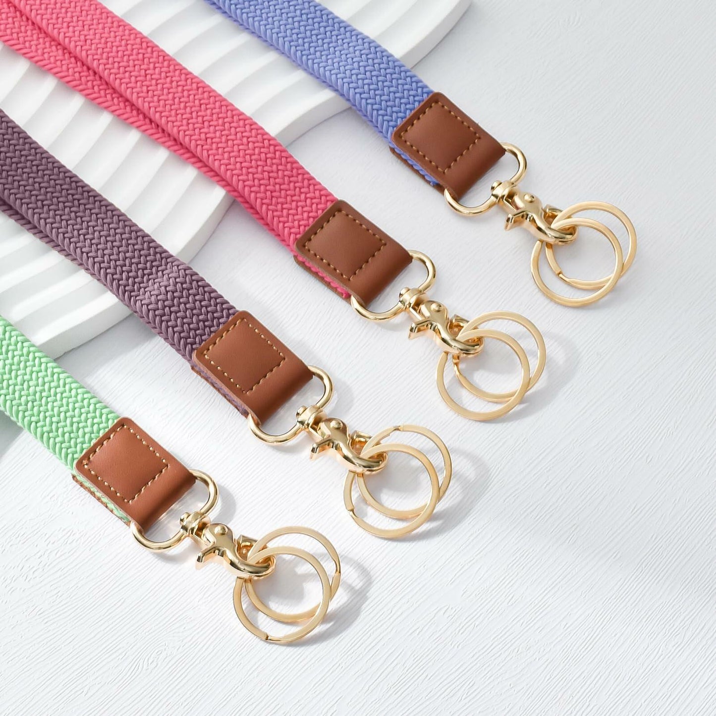 Knagsfa Braided Nylon Badge Lanyard with Dual Keyrings Metal Hook Orange Pink