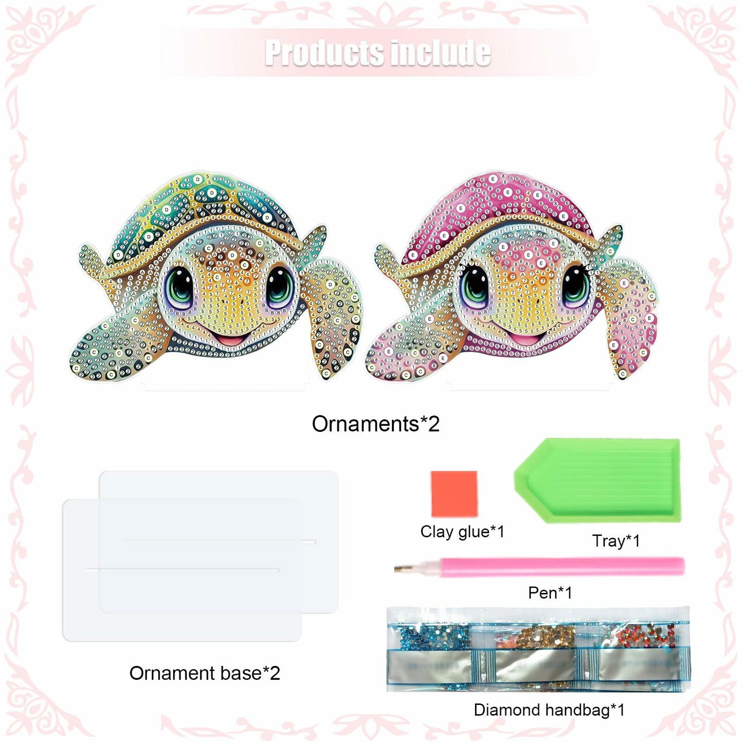 Tontut 2 Pcs Diamond Art Painting DIY Turtle Shape Desktop Jewelry Kits