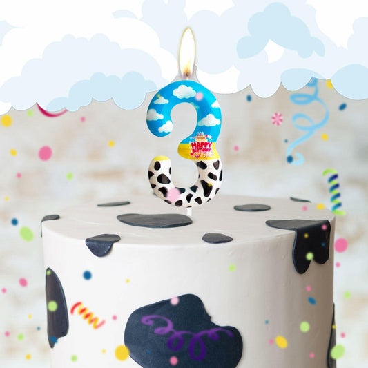 Zi Lan Cartoon Birthday Cake Topper Candles Blue Sky White Cloud Black Cow