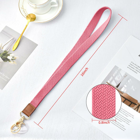 Knagsfa Braided Nylon Badge Lanyard with Dual Keyrings Metal Hook Orange Pink