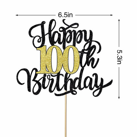 Leetaivie Happy 90th Birthday Cake Topper Black Gold Glitter Party Decor