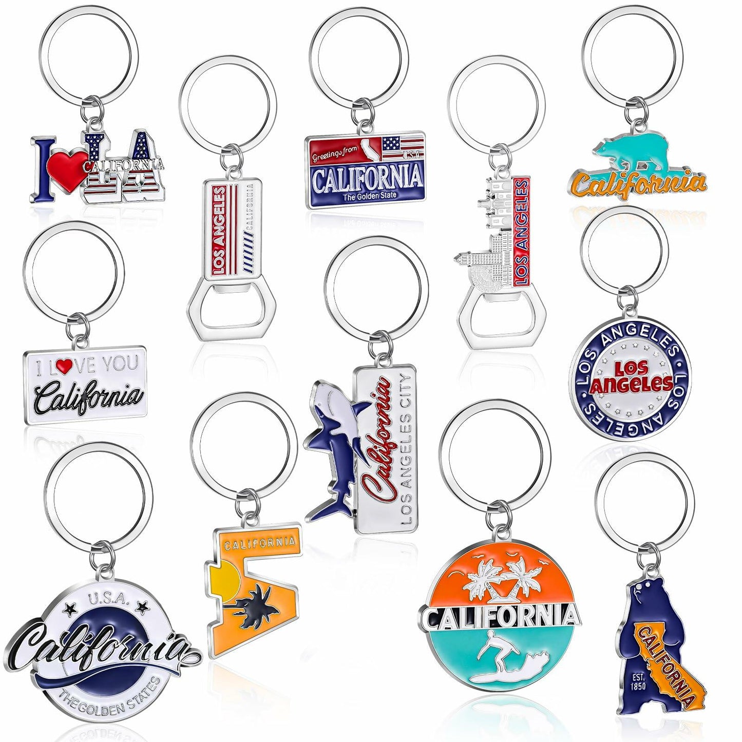 Landical 12 Pcs Los Angeles Souvenir Metal Keychain Bottle Opener CA Gift