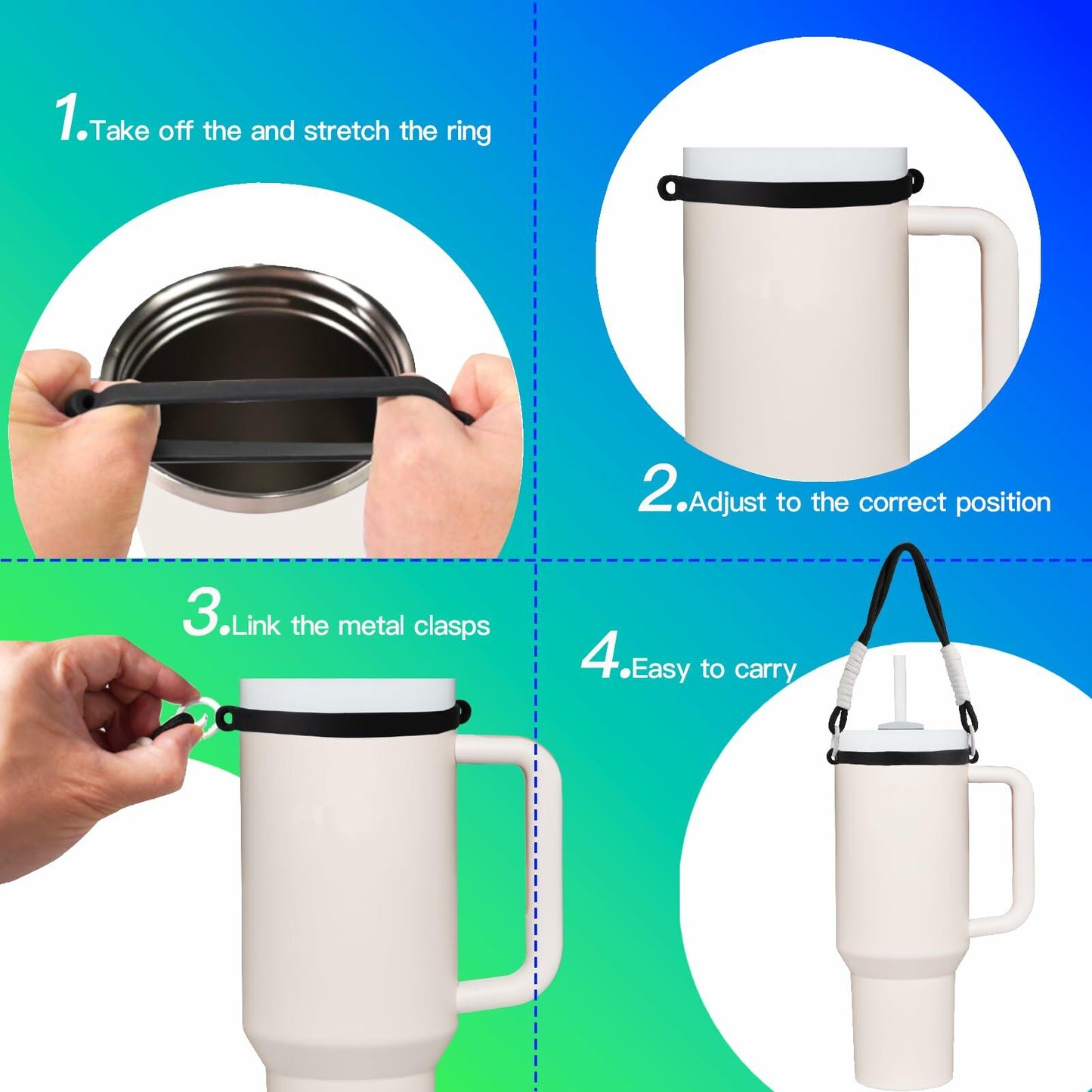 Stanley Cup 40/30oz Accessories Set Silicone Boot Handle Strap Straw Cover