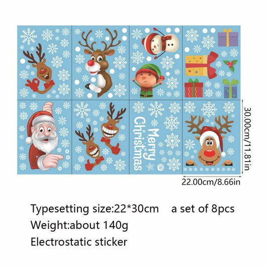 160Pcs Christmas Window Stickers Santa Reindeer Snowman Snowflakes Double-Sided