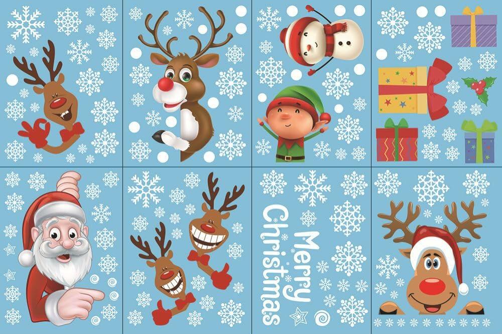 160Pcs Christmas Window Stickers Santa Reindeer Snowman Snowflakes Double-Sided