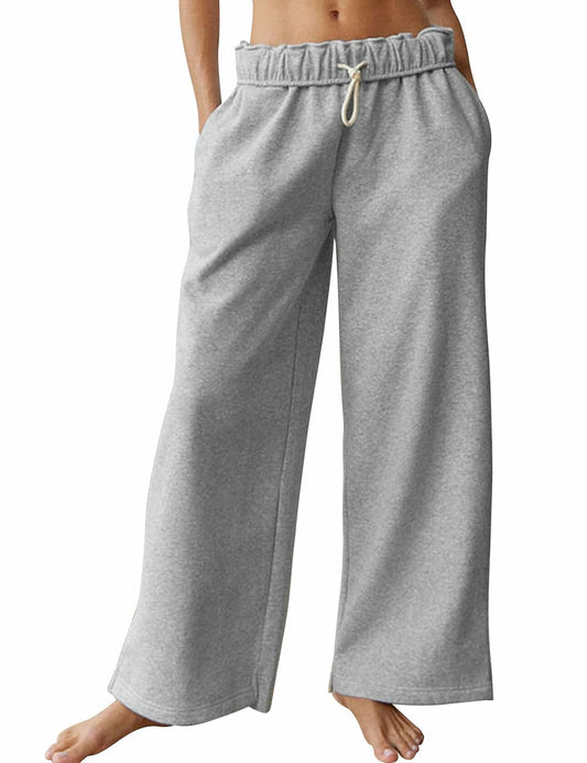 Kissonic Women Fleece Sweatpants Drawstring Loose Joggers Lightgrey Size XL