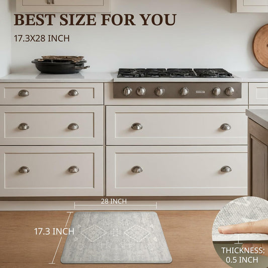 KOKHUB Boho Kitchen Mat 17.3x28in 1/2in Thick Cushioned Anti-Fatigue Amber