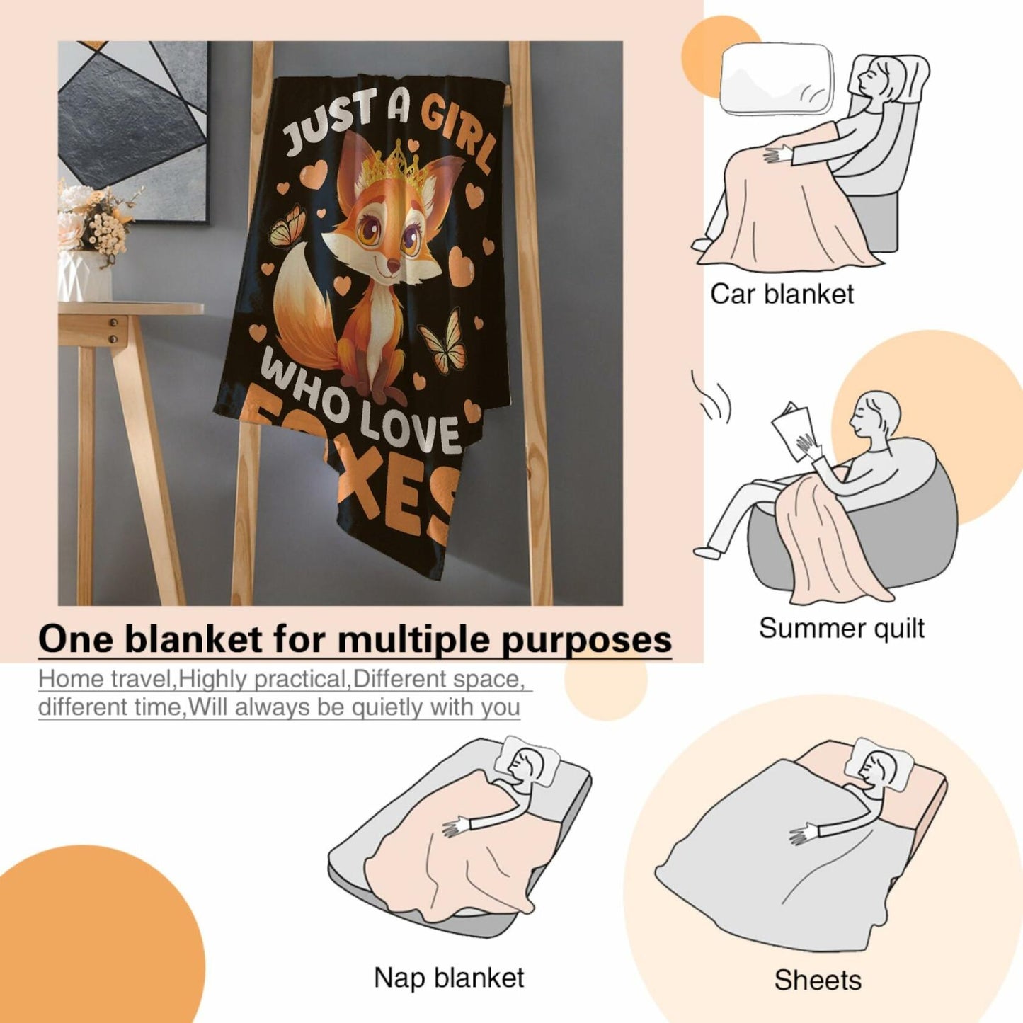 Just a Girl Who Loves Foxes Blanket Warm Soft Throw 40x50 Kids