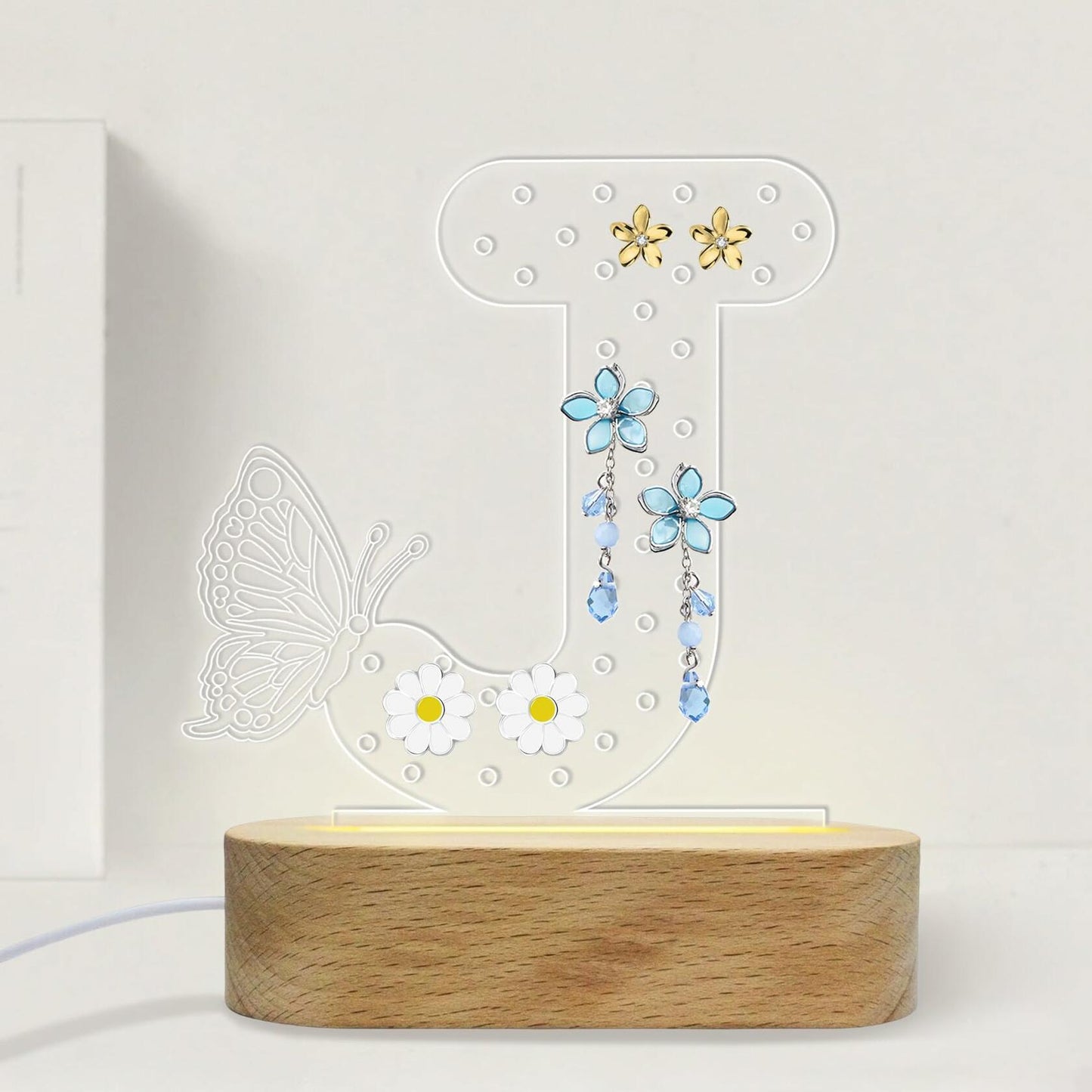 COSHAYSOO Earring Holder Organizer with Warm LED Light Acrylic Stand