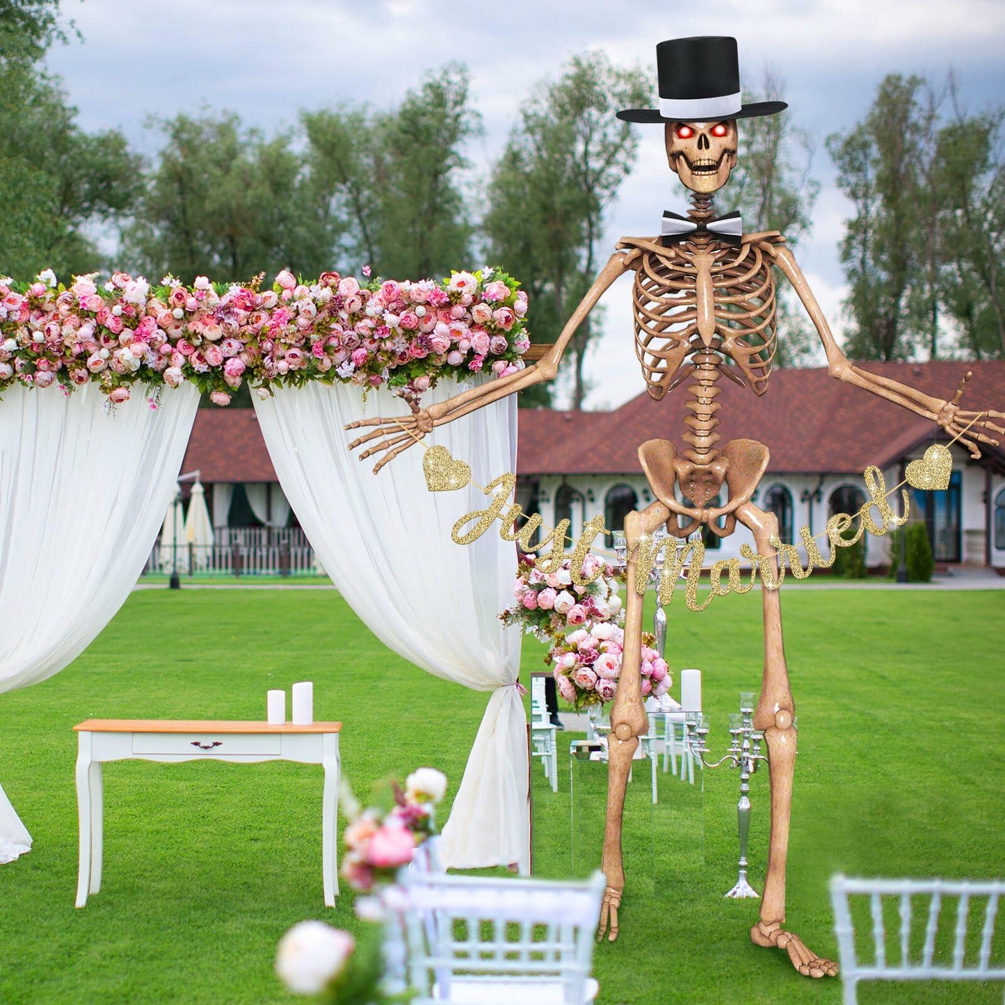 VioraWhite Skeleton Costume Accessories Banner Bow Tie Just Married