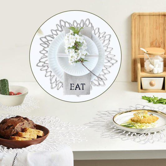 Defined Deco Silver Vinyl Placemats & Coasters Set of 18 15" Round