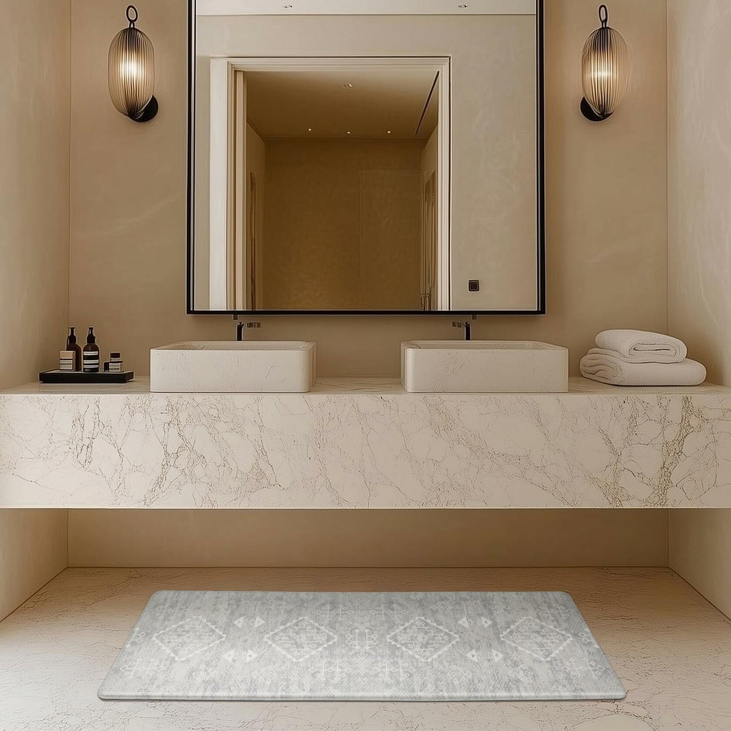 KOKHUB Boho Kitchen Mat 17.3x28in 1/2in Thick Cushioned Anti-Fatigue Amber