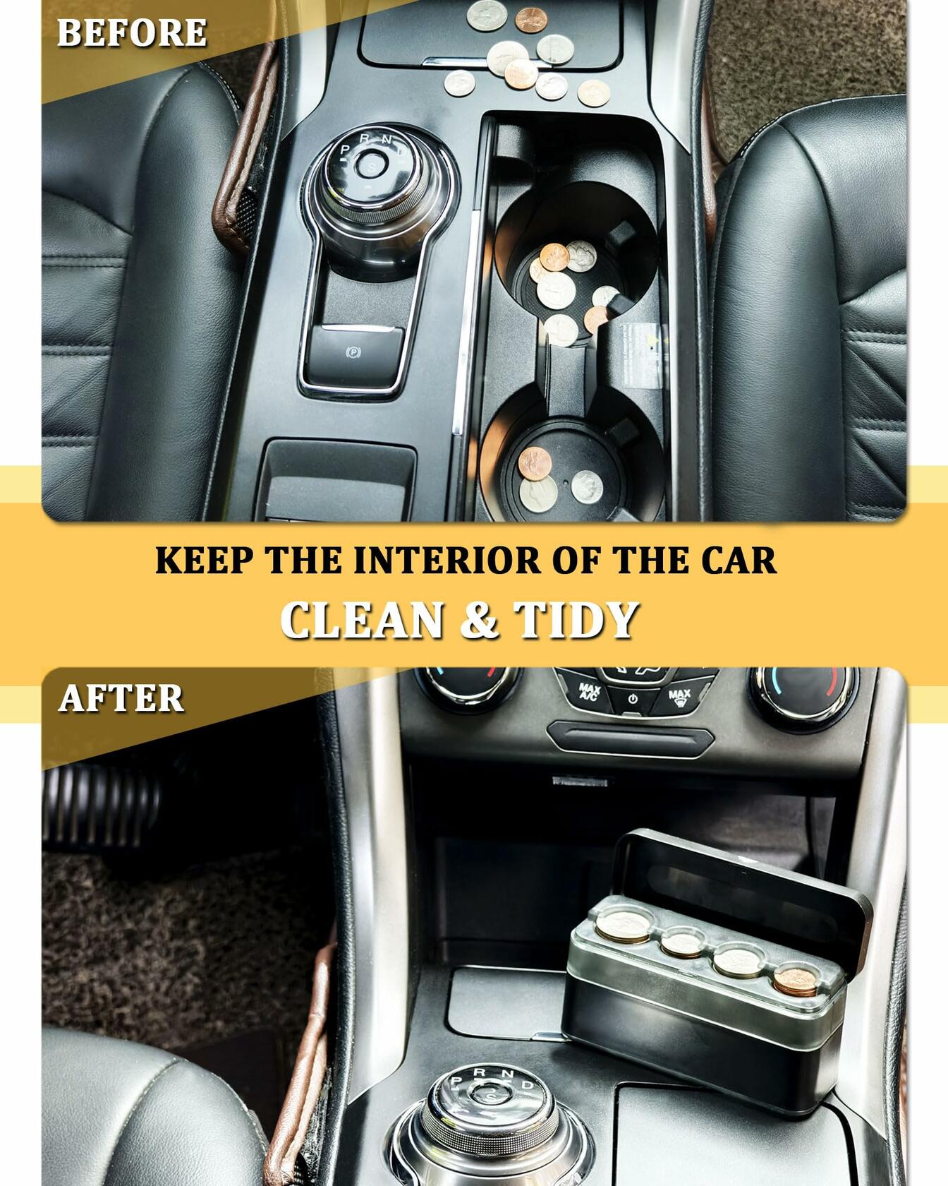 JETOO Car Coin Holder Organizer Large Capacity Universal Storage 2 Pack