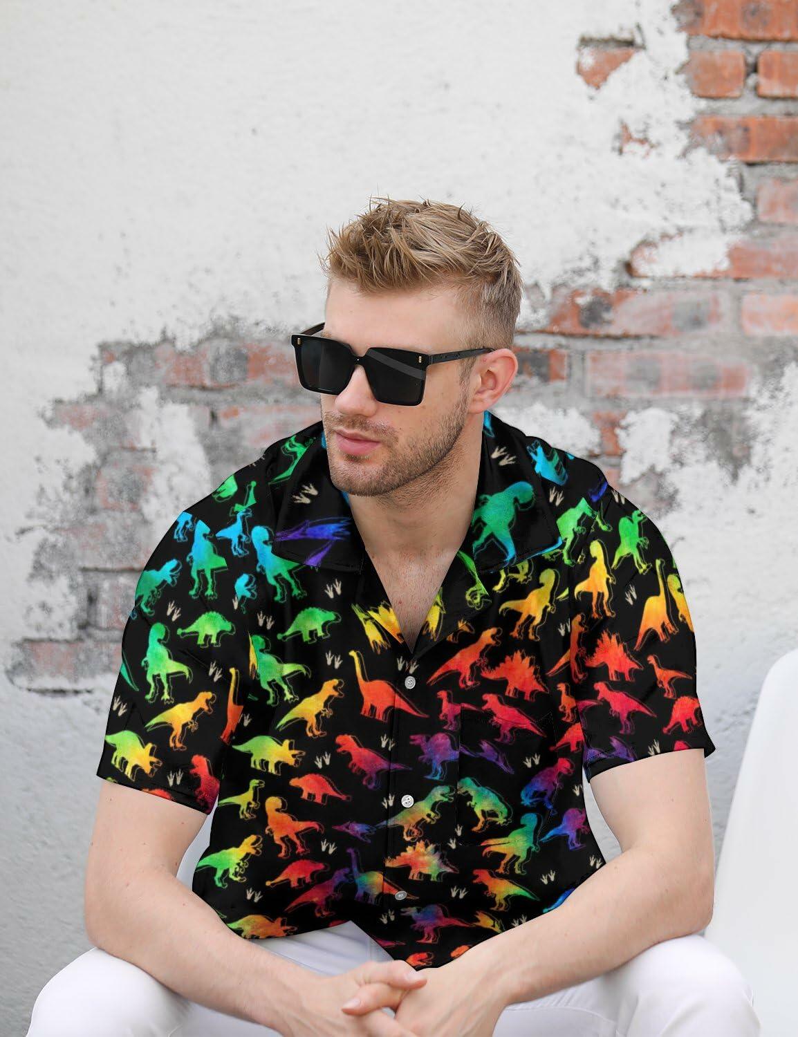 GADZILLE Mens Dinosaur Tie Dye Button Down Shirt Rainbow Size XL