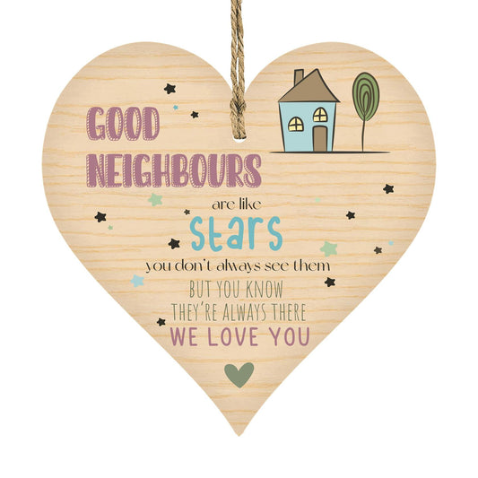 Wooden Antique Hanging Heart Plaque Sign Good Neighbors Quote