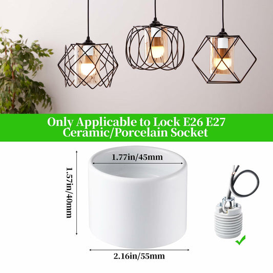 2Pcs Light Socket Shade Ring Metal Collar 1.5in Thread E26 E27 Ceramic White
