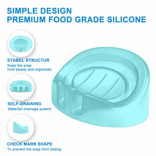 Self Draining Soap Dishes 2-Pack Waterfall Drainer Holder Blue Bathroom Kitchen