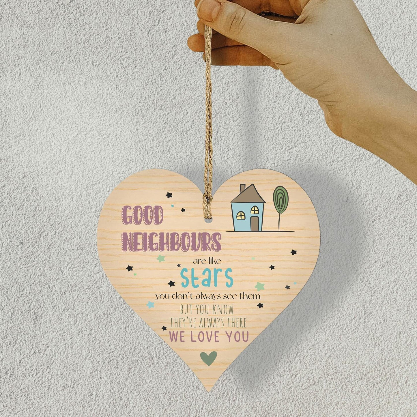 Wooden Antique Hanging Heart Plaque Sign Good Neighbors Quote