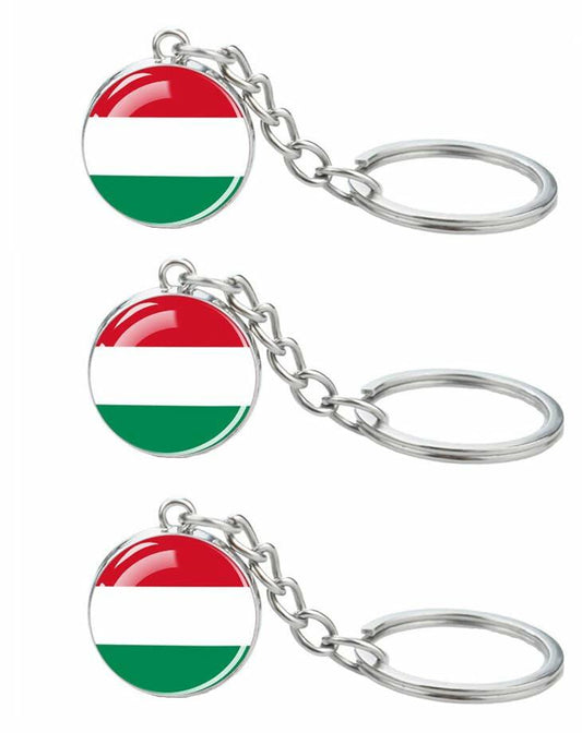 LLBFHH Hungary Flag Key Chain Stainless Steel Car Keyrings 3 Pcs