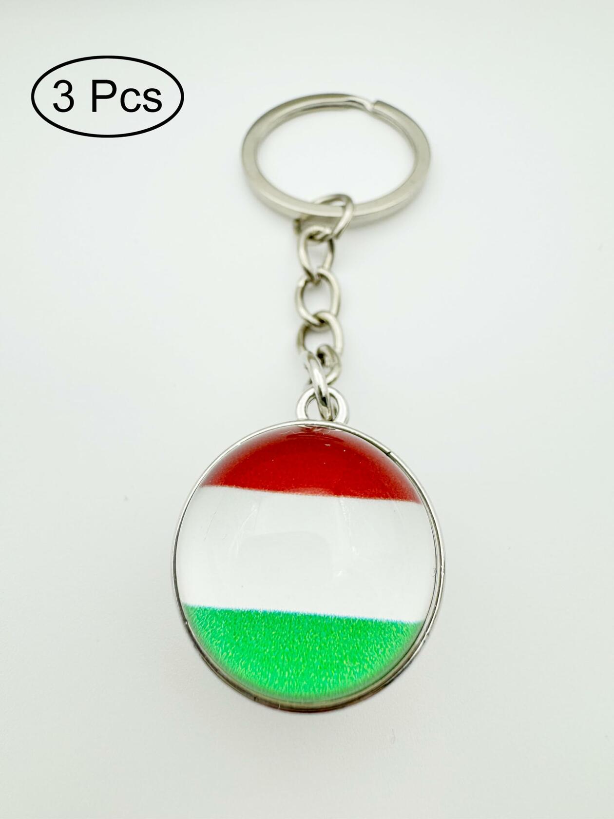 LLBFHH Hungary Flag Key Chain Stainless Steel Car Keyrings 3 Pcs